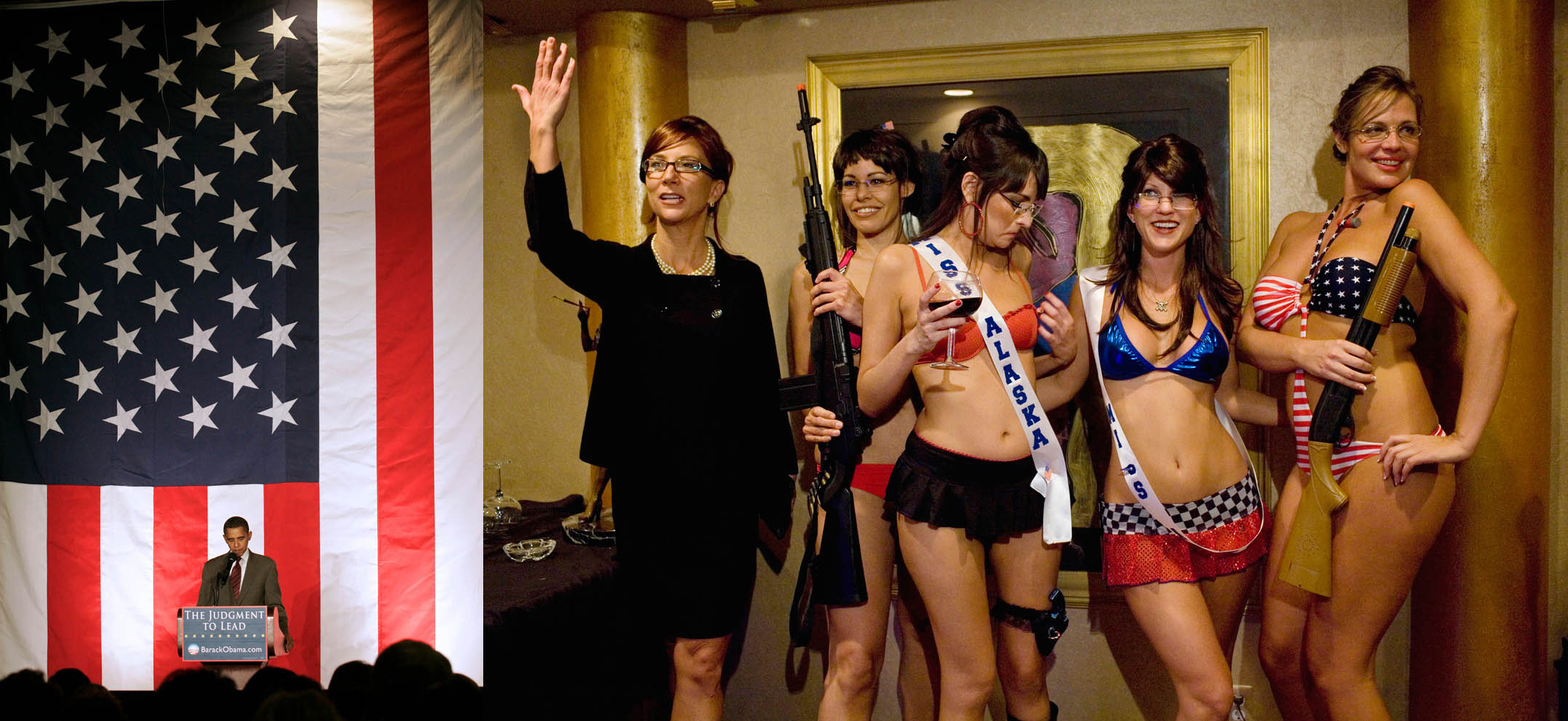 L: Barack Obama Rally / Sarah Palin Lookalike Strippers - Tiffany Brown And...