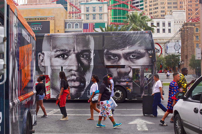 Pre-fight excitement on the Las Vegas Strip on Saturday, May 2, 2015.